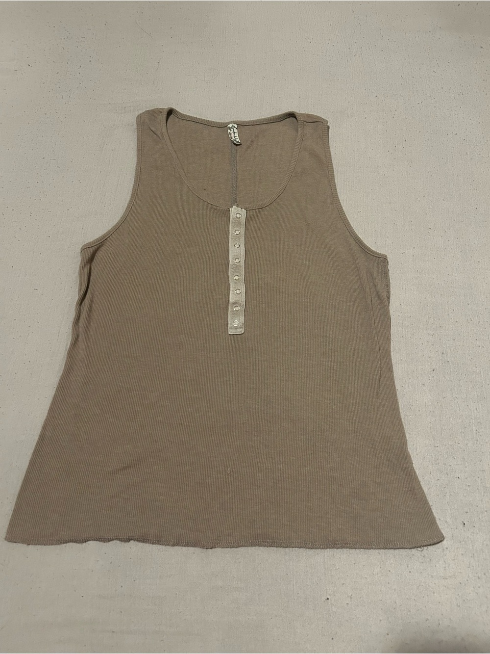 Free People Taupe Ribbed Henley Tank